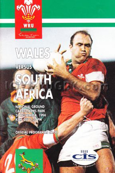 1994 Wales v South Africa  Rugby Programme